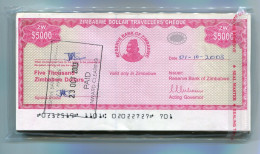Zimbabwe Dollar Travellers Cheque $5 000 Check 2003 P16 Rare X 100 Pieces A - Zimbabwe
