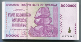 Zimbabwe 500 Million AA 2008 Banknote UNC P82 X 25 Pieces 100 Trillion Series - Simbabwe