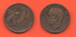 Italia Regno 10 Centesimi Cents 1925 Italie Italy Copper  Coin ∇ 5 King Vittorio Emanuele III° - 1900-1946 : Victor Emmanuel III & Umberto II