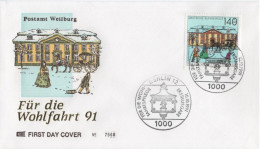 Germany Deutschland 1991 FDC Für Die Wohlfahrtspflege Wohlfahrt Wohlfahrtsmarken, Postamt Weilburg, Berlin - 1991-2000