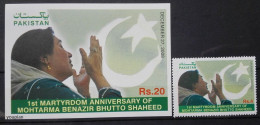 Pakistan 2008, 1st Martyrdom Ann. Of Benazir Bhutto, MNH S/S And Single Stamp - Pakistan