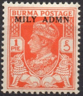 BURMA/1945/MNH/SC#35/ KING GEORGE VI/ KGVI / 1p RED ORANGE/ OVERPRINTED MILITAR ADMINISTRATION - Birma (...-1947)