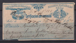 Colombia 1894 Cubiertas Label 1 Peso Used POPAYAN - Colombia