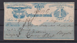 Colombia 1890 Cubiertas Label 1 Peso Used GUAIDAL - Colombia