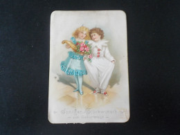 1900 Image Carte Chromo En Relief Couple Enfants Arlequin ? Innigen Glüwunsch Zum Geburtstage Voeux De Bonheur - Ragazzi