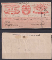Colombia 1891 Cubiertas Label 1 Peso Used BOGOTA - Colombia