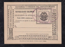 Colombia ANTIOQUIA 1902 Stationery Postcard MEDELLIN Postmark - Colombia