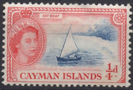 CAYMAN ISLAND/1953-9/MH/SC#135/QUEEN ELIZABETH II  /QEII / 1/4p CATBOAT ROSE RED & BLACK - Cayman Islands