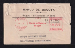 Colombia 1938 Meter Wrapper 8c BOGOTA X SCHAFFHAUSEN Switzerland BANCO DE BOGOTA - Colombia