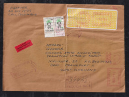 Colombia 1992 Meter Label Express Big Size Airmail Cover CALI X FRANKFURT Germany Cild Care Cinderella - Colombia