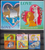 Palau 1996, Wald Disney - Lady & The Tramp, Two MNH S/S And Stamps Set - Palau