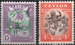CEYLON/1950/MH/SC#307, 309/ KANDYAN DANCER/ CULTURE/ VESAK ORCHID / FLOWER/ PARTIAL SET - Sri Lanka (Ceylan) (1948-...)