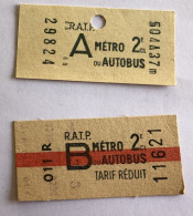 2 Anciens Tickets Métro RATP Métro Ou Atobus - 2ème Classe Tarifs A Et B - Europe