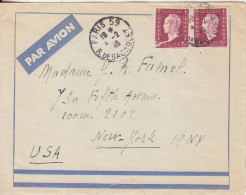 Lettre Par Avion Obl. Paris 59 Le 4/2/46 Sur 15f Dulac X 2 N° 699 Pour New York (tarif Du 1/2/46) - 1944-45 Marianne (Dulac)
