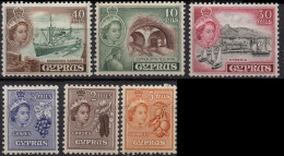 CYPRUS/1955/MNG/SC#168-71, 175, 177/ QUEEN ELIZABETH II / QEII /PICTORIAL / MINERY/ SHIPS / FRUITS/ PARTIAL SET/ - Chipre (...-1960)