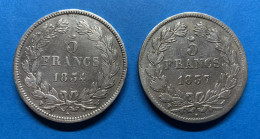 Lot De 2 Monnaies De 5 Francs Louis Philippe En Argent 1834W Et 1837W - 5 Francs