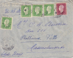 Lettre Par Avion Obl. L'Isle S/ La Sorgue Le 5/6/46 Sur 10f X 4, 15f N° 698, 699 Pour Shelburne Falls (tarif Du 18/3/46) - 1944-45 Marianne Of Dulac
