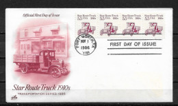 US Cachet FDC 1986,Transportation Series,Star Route Truck,VF-XF !! - Vrachtwagens