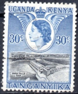 KENYA UGANDA & TANZANIA/1954/USED/SC#108/ QUEEN ELIZABETH II/ QEII / OWEN FALLS DAM / 30c ULTRA & BLK - Kenya, Ouganda & Tanzanie