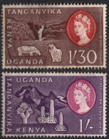 KENYA UGANDA & TANZANIA/1960/USED/SC#129-30/ QUEEN ELIZABETH II/ QEII / GIANTS PLANTS / HIPOPOTAMUS/ PARTIAL SET - Kenya, Uganda & Tanzania