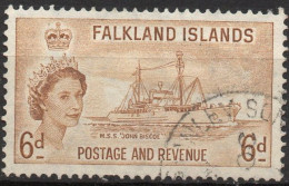 FALKLAND ISLANDS/1955-7/USED/SC#125/QUEEN ELIZABETH II  /QEII / BOAT/ SHIP MSS JOHN BISCOE / 6p - Maldiven (...-1965)