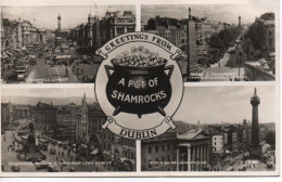 REAL PHOTOGRAPHIC POSTCARD - MULTI-VIEW - A POT OF SHAMROCKS - DUBLIN - 1958 - - Dublin