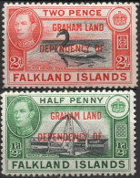 FALKLAND ISLANDS/1944/MH/SC#2L1, 2L3 MNH/ KING GEORGE VI / OVERPRINTED / GRAHAM LAND/ SHORT SET - Maldiven (...-1965)