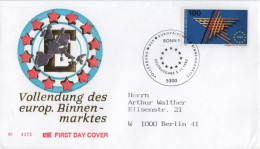 Germany Deutschland 1992 FDC Vollendung Des Europäischen Binnenmarktes Completion Of The European Internal Market, Bonn - 1991-2000