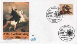 Germany Deutschland 1992 FDC 250. Geburtstag Gebhard Leberecht Von Blucher Furst, Prussian Field Marshal, Horse, Berlin - 1991-2000