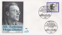 Germany Deutschland 1992 FDC Hugo Distler, German Organist Conductor Composer Komponist Music Musik, Berlin - 1991-2000