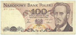 POLAND - 100 Zlotych - 1986 - Pick 143.e - Série RY - Narodowy Bank Polski - Polonia