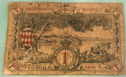 Billet Très Rare 1 F Monaco 1920 - Monaco