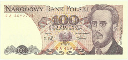 POLAND - 100 Zlotych - 1988 - Pick 143.e - Unc. - Série RA - Narodowy Bank Polski - Pologne