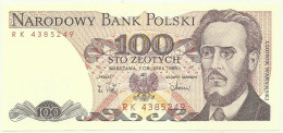 POLAND - 100 Zlotych - 1988 - Pick 143.e - Unc. - Série RK - Narodowy Bank Polski - Pologne