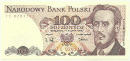 POLAND - 100 Zlotych - 1988 - Pick 143.e - Unc. - Série TE - Narodowy Bank Polski - Polonia