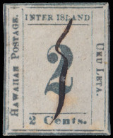 O) 1859 HAWAII, NUMERAL VALUE 2c Light Blue On Bluish White,  SCT 13, TYPE IV, POSITION 4, OUTER FRAME ILNE, MANUSCRIPT - Hawaï