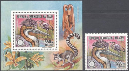 Madagascar 1988, Animals, Camaleonte, Enron, Rotary, Monkey, 1val +BF - Picotenazas & Aves Zancudas