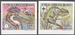 Madagascar 1988, Animals, Camaleonte, Enron, Rotary, Scout, 2val IMPERFORATED - Storchenvögel