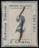 O) 1859 HAWAII, NUMERAL VALUE 2c Light Blue On Bluish White,  SCT 13, TYPE IV, POSITION 4, OUTER FRAME ILNE, MANUSCRIPT - Hawaii