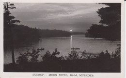 Sunset Moon River, Bala Muskoka Ontario Canada  Real Photo B&W CKC 1910-1962canoes, Reflection Of The Moon  2scan - Muskoka