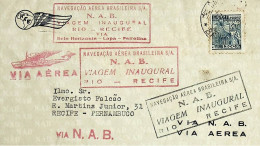1942 Brasil / Brazil NAB 1.º Voo / First Flight Rio De Janeiro - Recife - Luftpost