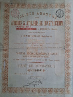 S.A. Des Ac. Et Atéliers De Construction Taretzkoie - Part De Fondateur (1897) - Russia