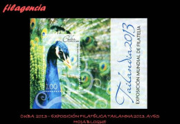 CUBA MINT. 2013-24 EXPOSICIÓN FILATÉLICA TAILANDIA 2013. AVES ASIÁTICAS. HOJA BLOQUE - Nuevos