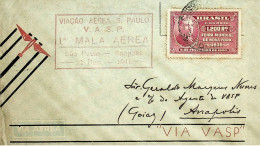 1941 Brasil / Brazil VASP 1.º Voo Postal / First Postal Flight São Paulo - Anapolis - Airmail