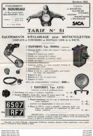 3V7z     Tarif équipements éclairage Magnétos Dynamos Saga Cyclecars Tacot Moto P. Sourian à Billancourt  1933 - Motorfietsen