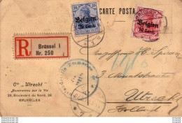 3V7Cr   Courrier Carte Lettre Recommandé 1918 Avec 2 Timbres Allemands Surchargés Belgien Brussel à Utrecht - Andere & Zonder Classificatie