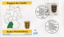 Germany Deutschland 1992 FDC Wappen Der Lander, Baden-Wurttemberg, Canceled In Berlin - 1991-2000