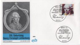 Germany Deutschland 1992 FDC Georg Christoph Lichtenberg, German Physicist, Satirist, Canceled In Berlin - 1991-2000