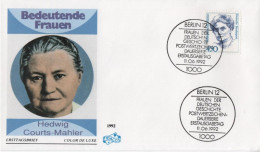 Germany Deutschland 1992 FDC Hedwig Courths-Mahler, German Writer, Canceled In Berlin - 1991-2000