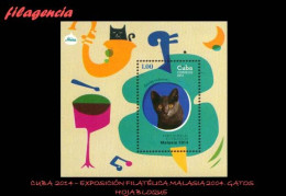 CUBA MINT. 2014-32 EXPOSICIÓN FILATÉLICA MALAYSIA 2014. GATOS DE RAZA. HOJA BLOQUE - Nuevos